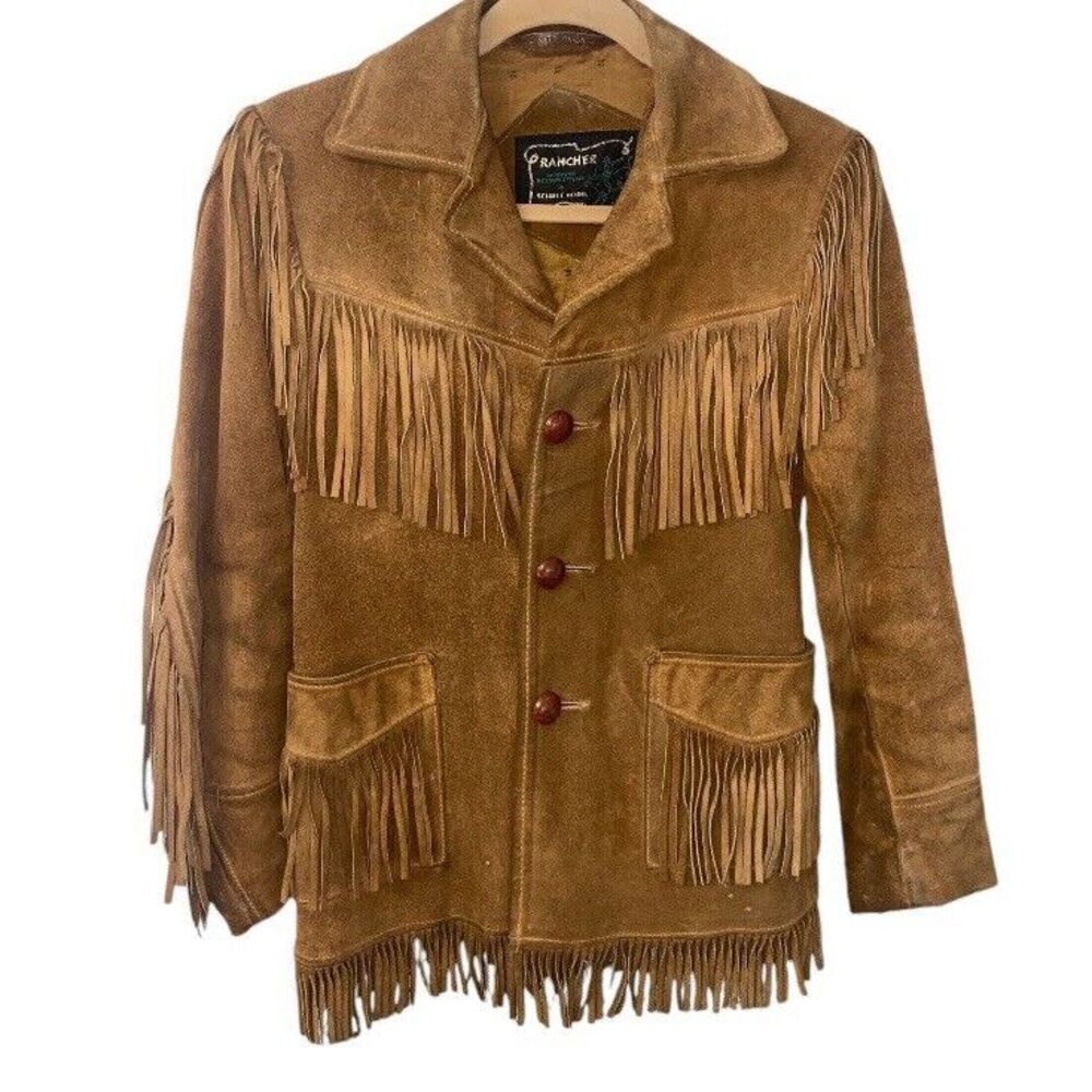 RANCHER Schott Bros 1970's Suede Leather Fringe Jacket Men's 34‎ Western Brown
